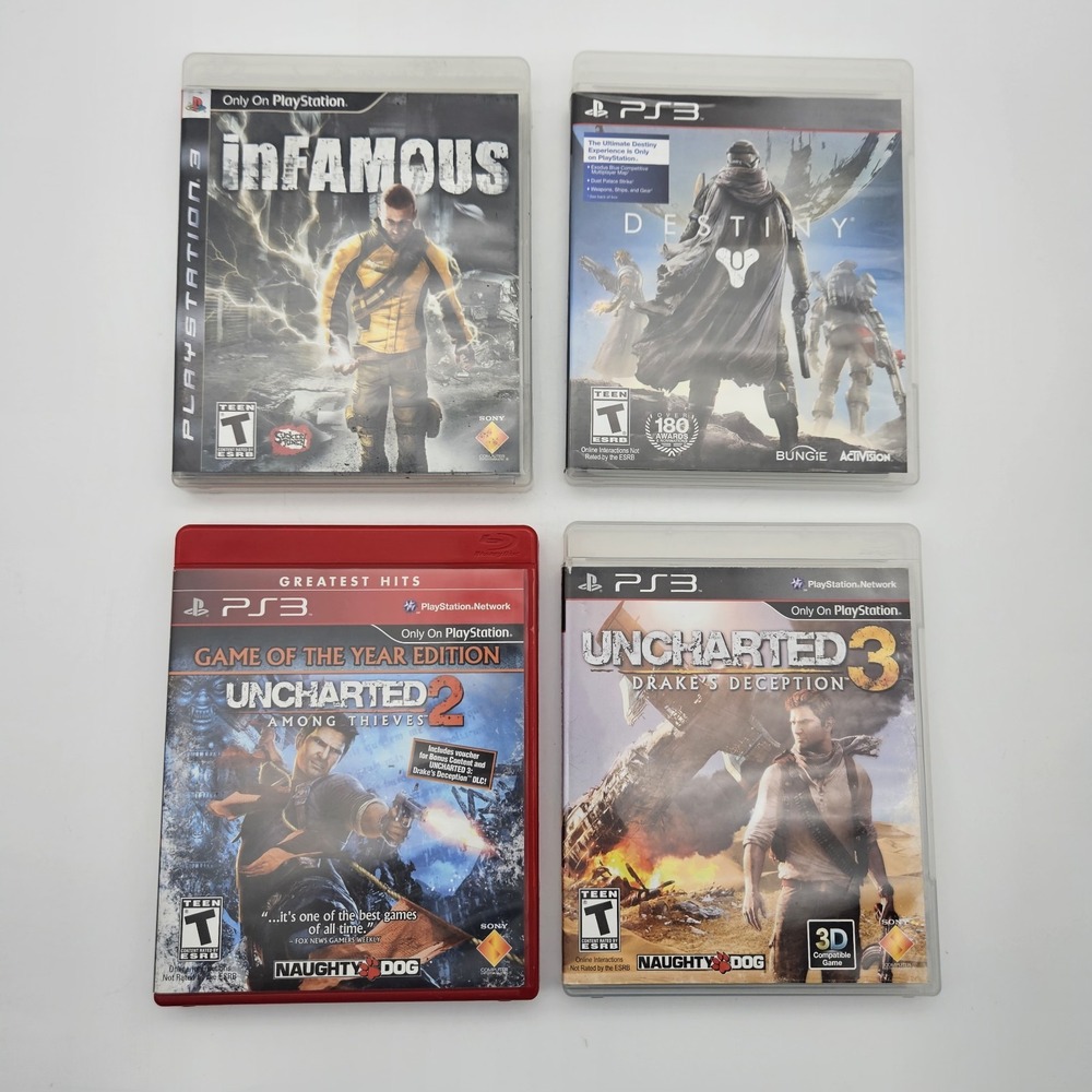 PS3 Uncharted 2 and 3 GH, Infamous, Destiny Playstation 3 Game Bundle Lot of 4